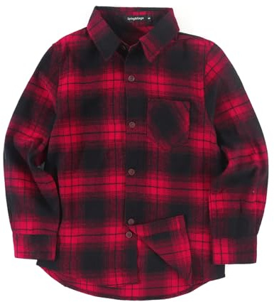 Spring&Gege Jungen Langärmliges Kariertes Button-Down Flanellhemd für Kinder