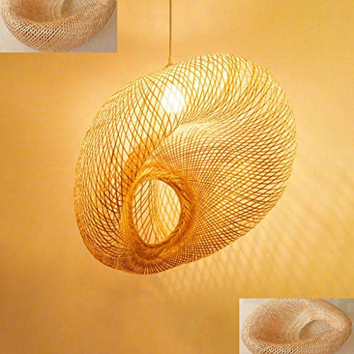 Vintage Pendellampe Handgewebte Hängelampe Bambus Korbweide Rattan Welle Pendelleuchte E27 Höhenverstellbarer Hängeleuchte Küche Restaurant Schlafzimmer Bar Cafe Wohnzimmer Kronleuchter