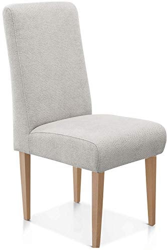 CAVADORE Esszimmerstuhl Malm / Polsterstuhl für Küche oder Esszimmer / Passend zur Küchengarnitur Malm / Leichte Fleckenentfernung dank Soft Clean / 48 x 103 x 62 / Flachgewebe: hellgrau