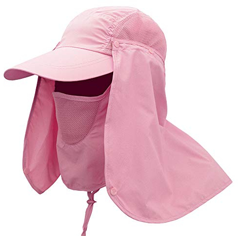 G-LIKE Herren Damen Sonnenschutz Kappe - Unisex Outdoor Sonnenhut Sommer UV-Schutz Anglerhut Gartenhut Fischerhut Baseballkappe Basecap mit Gesichtsschutz Nackenschutz Faltbar Abnehmbar (Rosa)