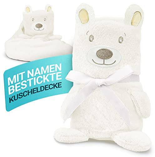 Babykajo Babydecke mit Namen Bestickt – 2in1 Kuscheldecke Wird zusammengerollt zum Kuscheltier – Perfektes Baby Geschenk zur Geburt für Jungen und Mädchen! Babydecke personalisiert.