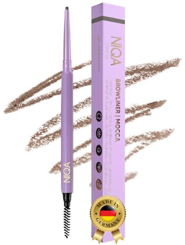 NIQA Augenbrauenstift wasserfest braun, Halal, Vegan, Wischfest, Eyebrow Pencil Brown Waterproof, Brauenstift mit Bürste für perfekt definierte Augenbrauen, Lange Haltbarkeit, Farbton: Mocca