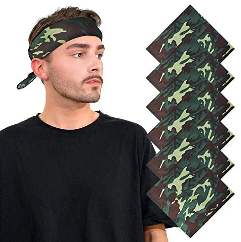 Basic Sense 6 Stück Camouflage Bandana Camo Grün Armee Militär Multifunktional Bandana 100% Baumwolle Biker Kopfbedeckung Taschentuch, 6 Stück grün, Einheitsgröße