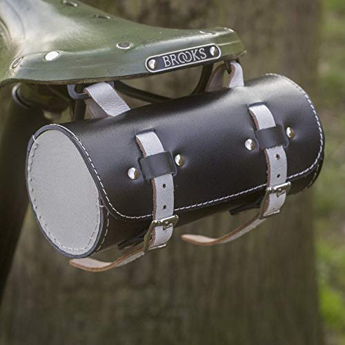 London Craftwork Classic Bicycle Roll Tool Bag Real Leather Seat Frame Handlebar Black White roll-bl-White