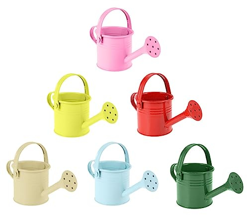 DOITOOL Small Metal Watering Cans, 6Pcs Kids Gardening Water Pots, Iron Watering Can Mini Garden Watering Bucket for Gardening Plants Flower (Mixed Color)