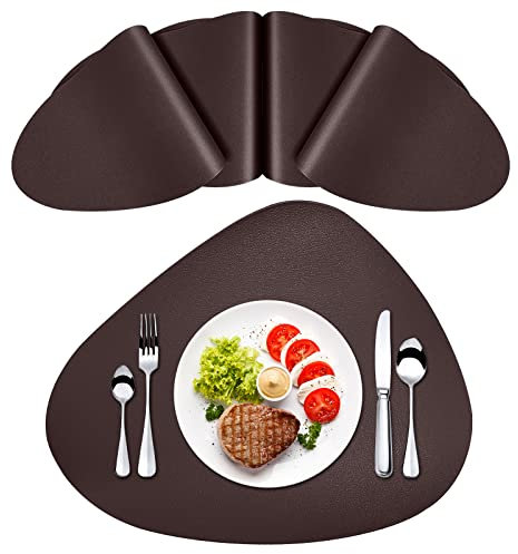 Herda Tischsets für runde Tischsets 4er Set Outdoor Indoor Platzsets Leder abwaschbar Platzsets für Küche Esszimmer Terrasse Tisch Hitzebeständig Leicht zu reinigen Braun Tischsets