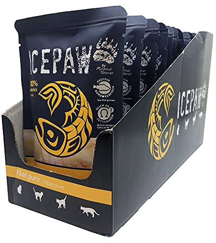 ICEPAW Filet Pure I High Premium Feuchtfutter für Katzen I Mit Kabeljau I Display á 12 x 85 g I Pouchbeutel I Getreidefrei