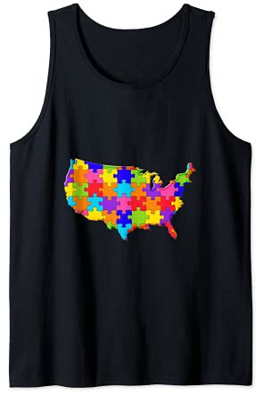 American Map USA, United States America Jigsaw Autism Puzzle Tank Top