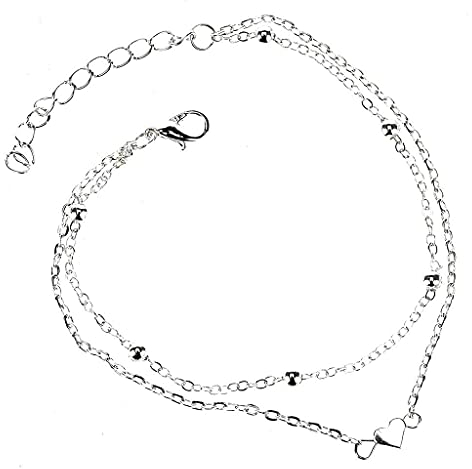 Eariy Damen Fußkette mit kleinem Herz in Silber Gold mit Vergoldung,Frauen Schmuck aus Edelstahl,Doppelkette Edelstahl für Mädchen mit Verschluss