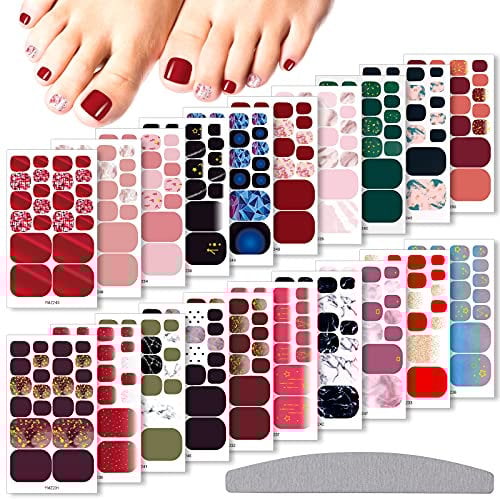 20 Fogli Adesivi Smalto per Unghia Piedi, EBANKU Full Cover Toe Nail Art Sticker e 1 Pezzo di Lima Decalcomanie per Unghie Autoadesive Set di Decorazioni per Donne Ragazze Unghie Arte DIY