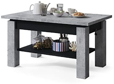 All4All Couchtisch Astra - Kaffeetisch - Wohnzimmertisch – Sofatisch mit Ablage - höhenverstellbar - kompakte Größe - Sofatisch - 110x68cm - 05 - BETONOPTIK + SCHWARZ