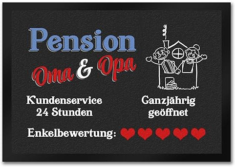 Pension Oma und Opa Fußmatte in 35x50 cm als Geschenk für die geliebten Großeltern welche einem keinen Wunsch abschlagen können Omi Opi Türmatte