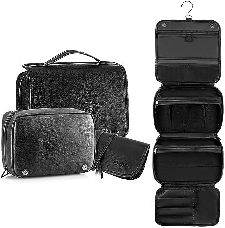 Elviros Kulturbeutel für Herren, Geschenke für Männer aus PU-Leder, kulturtasche zum aufhängen, 3 in 1 multifunktional abtrennbare kulturtasche, Waschtasche große wasserdichte Reise-Kosmetiktasche