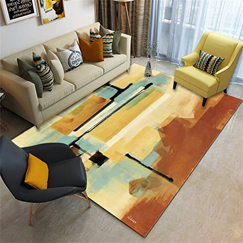 Kunsen wohnzimmerteppich modern Moderner minimalistischer Wohnzimmer-Schlafzimmer-Teppich orientteppiche gelb 3ft 3''X6ft 7'' deko Schlafzimmer Dekorativer Teppich100X200CM