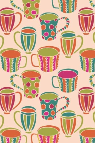 Retro Coffee Mugs Cups Notebook Journal Blank Wide Ruled Pages Paper Composition Book Daily Planner Notes