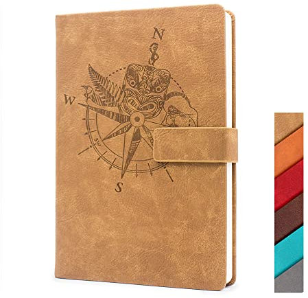 Navkejon PU Leder Hardcover Journal Notizbuch, Totem Kompass Old Looking Diary Magnet Flap 8 mm Linierte Seiten mit Lesezeichen, A5 14 x 21 cm