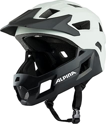 Alpina Rupi - Leichter und Sicherer Fullface-Helm für Kinder und Jugendliche, passend für Mountainbike-Einstieg, Abnehmbarer Kinnbügel, Verstellbare Passform, Optimal Belüftung, White matt, 50-55 cm