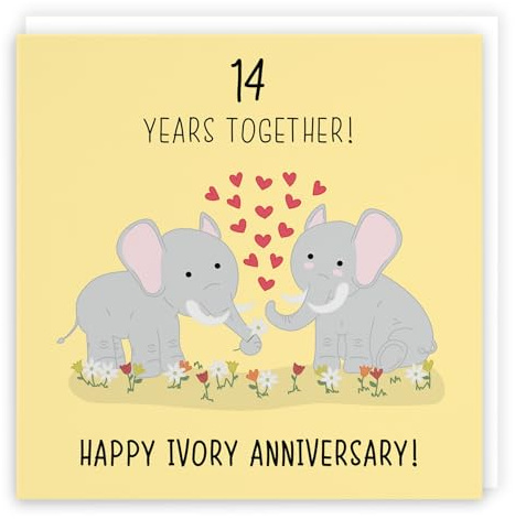 Hunts England - Large 14th Wedding Anniversary Card - Large Size - Ivory Anniversary - Iconic Collection - Large - 210 x 210 mm - 14 Years Cute Anniversary Card For Him, Her, Couples, etc.