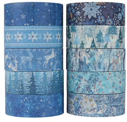 10 Rollen Winter Thema Washi Tape Set, 15 mm breit, wunderbare Schneelandschaft, Abdeckpapier Klebeband Dekor für Scrapbook, DIY Handwerk, Bullet Journal (5m)