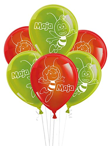 Party Factory `Biene Maja´ Set aus 10 roten und grünen Latexballons, Ø25cm, verschiedene Druckmotive, für Luft oder Helium