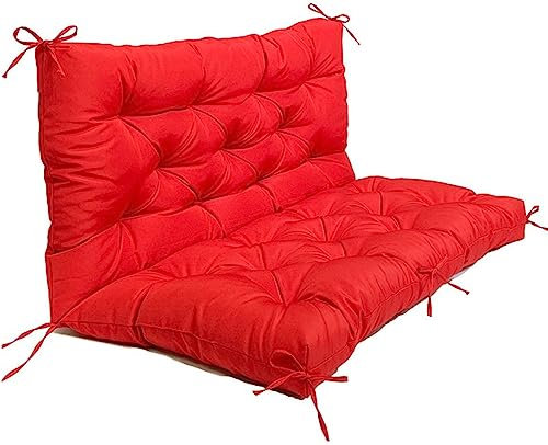LUXUCURE Outdoor Swing Cushions with Backrest,Replacement Cushions for Patio Porch Garden Swing Chair,Waterproof Cushions For Outdoor Furniture Bench,2 or 3 Person Seat Cushions (Red, 59x39.4in)