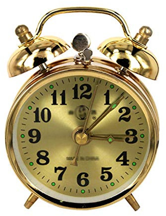 GRFIT Nachttisch-Wecker Moderner mechanischer Wecker Hufeisenhandbuch Wind up Vintage Metalluhr Doppelglockenuhren mit Hintergrundbeleuchtung Projektor (Gold) Wecker Digital