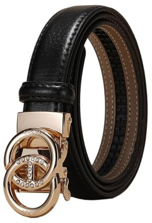 WRJAHCG Taillengürtel Damen Ratsche, Damen Gürtel Schmal Modischer 24mm, Schwarz Lässig Verstellbarer Ledergürtel mit Automatischer Schnalle Legierung mit Hohlem Muster,Schwarz,120CM/47.3''