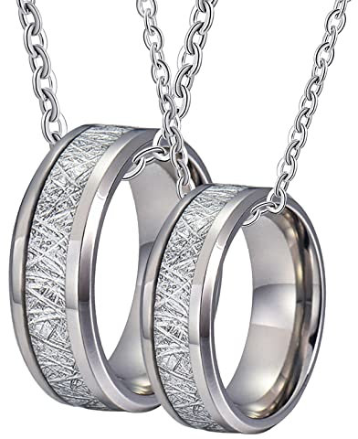 Gualiy Anhänger Pärchen Kette, Halskette Herren Wolfram Gravur 8mm Silber Ring Einlegen Silber Metall Paar Halskette Damen 62 + Herren 60