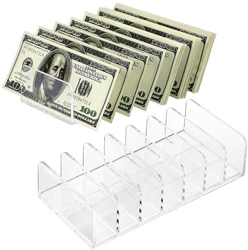 Hipiwe 2 Packs Mail Organizer Plastic Cash Tray for Desk - 7 Slots File Organizer Clear Desktop Bill Divider Holder for Paper Envelope Document Book Money Eyeshadow Makeup Palette