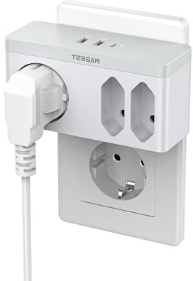 TESSAN Prise Multiple USB, Multiprise Murale avec USB C 15W Charge Rapide, 6 en 1 Bloc Multiprise avec 3 Sortie AC, Compatible pour Phone et Électroménager