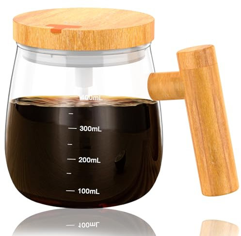 400ml Self Stirring Mug with Lid Glass Self Mixing Mug Rechargeable Electric Stirring Mug with Handle High Speed Self Stirring Cup Portable Automatic Mixing Cup for Home Office Coffee Milk