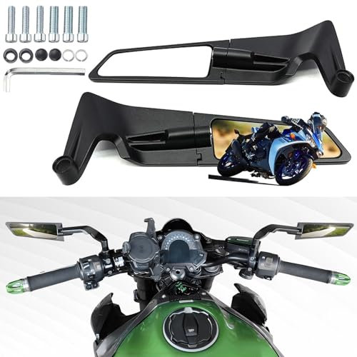 Motorrad-Rückspiegel, verstellbar, um 360 ° drehbar, Stealth-Wind-Seitenspiegel, kompatibel mit Kawasaki Z400 Z650 Z900 Z1000 Duke 125 200 250 390 690 790 1290 usw (8 mm, 10 mm)