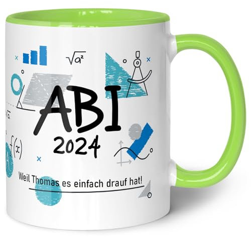 GRAVURZEILE Bedruckte Tasse mit Spruch - Abi - Personalisiert mit Namen & Jahr - Weil ich's einfach drauf hab! - Spülmaschinenfest - Geschenk zum Abschluss für Jungen & Mädchen - Farbe: Hellgrün