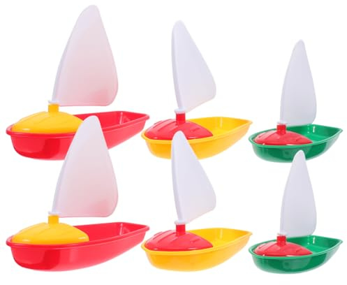 HEMOTON Boat Bath Toys 6 Pack, 3 Sizes Colourful Plastic Sailing Boats | Bathtub Paddling Pool Beach and Outdoor Water Play