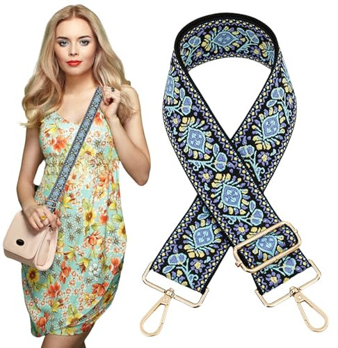 Traziewell Riemen für Umhängetasche Blau Schultergurt für Taschen 5cm Breit Taschengurt Universal Boho Schulterriemen 80-130cm Verstellbar Ersatz Tragegurt für Tasche Handtaschen DIY Zubehör 1409