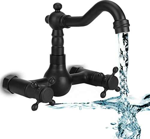 Grifo Montado en la Pared, Grifo Mezclador de Agua Fría y Caliente para Bañera con Doble Manija de Cobre con Rotación de 360° para el Hogar, Cocina y Baño(Tipo B)