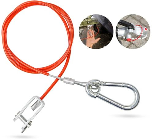 1 corda di partenza per rimorchio, 1 metro x Ø 2,5 mm, corda in acciaio con testa a forcella e bullone, corda freno e strappo, carico di rottura di 250 kg, colore rosso, per tutti i tipi di rimorchi