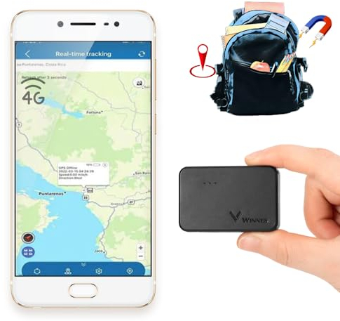 Winnes 4G Traceur GPS Voiture 60 Jours d'autonomie Mini Traqueur Aucune Configuration Requise Utilisation directe Positionnement en Temps Réel Aimant Puissant Tracker avec Abonnement pour Enfant/Moto