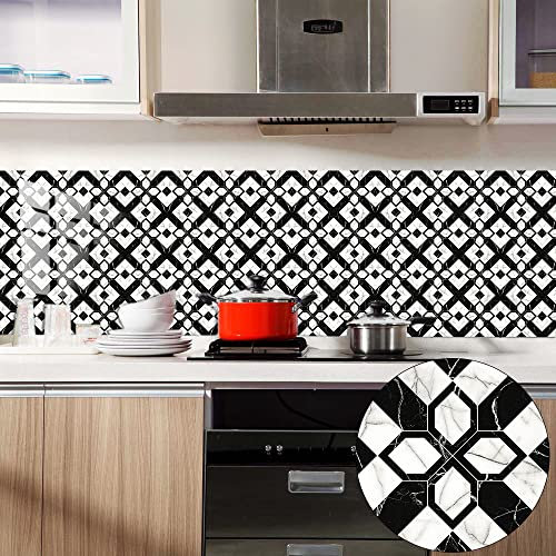 Piastrelle Adesive Cucina 15x15cm Geometria Bianco Nero Piastrelle Adesive Bagno Impermeabile Pavimento pvc Adesivo Mobili Decorazione Mattonelle Adesive Antiolio Piastrelle Adesive (10 Pezzi)