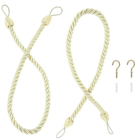 Hicello 2 Pieces 26 Curtain Rope Tie Back | Twisted Cord Curtain Holdback | Simple Window Drape Tie Back - Gold