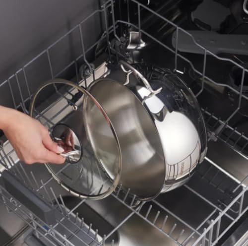 Karaca Emirgan 24 cm Edelstahl-Kochtopf Induktion mit Deckel, 5,9 L, Gleichmäßige Wärmeverteilung, Spülmaschinenfest, Silber Topf