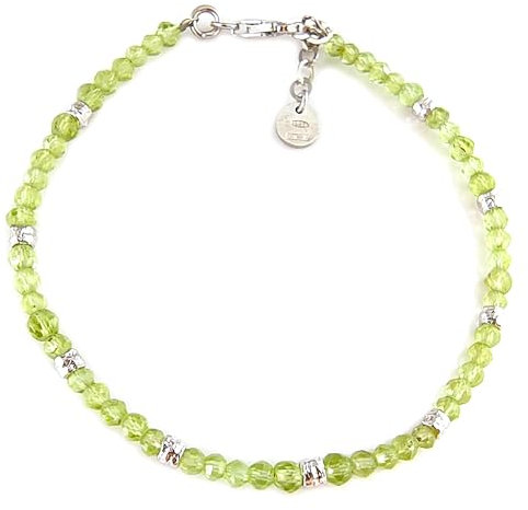 Gioielli Aurum Armband für Damen und Herren aus 925er Silber mit Perlen Peridot Armband 20 cm verstellbar, Taglia unica, Sterling-Silber, Peridot