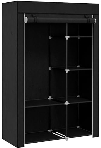 HOMCOM Armadio Portatile in Tessuto non Tessuto, Acciaio e PP, Armadio Guardaroba Salvaspazio con 6 Ripiani Aperti, 1 Appendino e Porta a Cerniera, 103x43x162.5 cm, Nero