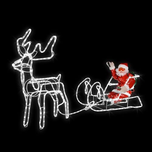 Pridea Weihnachtsdeko 432 LEDs Warmweiß LED Figuren Weihnachtsbeleuchtung Außen & Innen Weihnachtsmann mit Rentier Schlitten Deko Dekoschlitten Leucht-Rentier Leuchtdeko Weihnachten