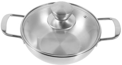BELLIFFY 1 Jeu Petite Marmite Portative Nourriture Wok Accessoire De Cuisine Wok De Cuisine Maison Wok en Métal à Double Manche Wok à Double Manche Wok Domestique en Métal Un Verre Silver