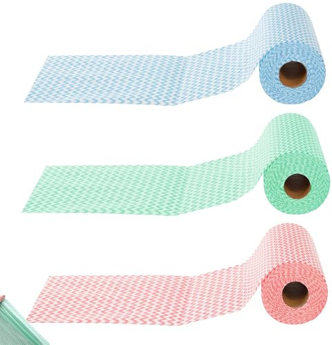 Cleaning Cloths, 3 Rolls of Tearable e Cloth, Multi Purpose Cleaning Cloths, Hand Towel, Dish Wash Cloths, Universal Cleaning Cloth Roll, Suitable for Kitchen use, Red, Blue, Green