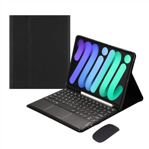 Touch Keyboard Case for iPad Mini 7 (A17 Pro)/Mini 6th Generation Case 8.3 inch (2024/2021) with Mouse - Magnetically Detachable Touch Bluetooth Keyboard (Black)