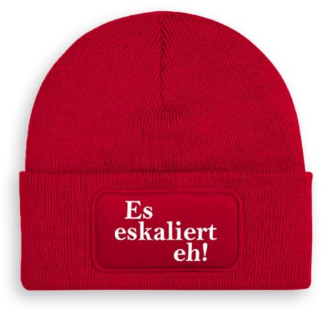Prozente Momente Es eskaliert eh! - Beanie | Strickmütze | Wollmütze | Beanie mit Druck | lustige Sprüche | Apres-Ski | Winter | Rot