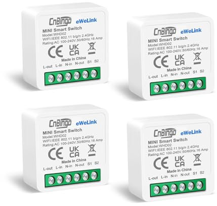 4 Pack CNBINGO Smart Lichtschalter Modul, eWeLink APP, Passt hinter Traditionelle Wandschalter, WLAN Mini DIY Schalter Relais Modul, 2 Wege, Kompatibel mit Alexa und Google Assistant