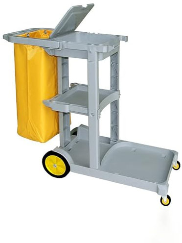 Haushaltswagen auf Rädern, multifunktionaler gewerblicher Reinigungswagen mit großen Taschen, für Hotel/Schule/Büro,Grau